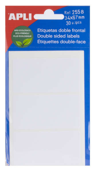 Apli Etiquetas Doble Frontal Blancas 34.0 x 67.0mm
