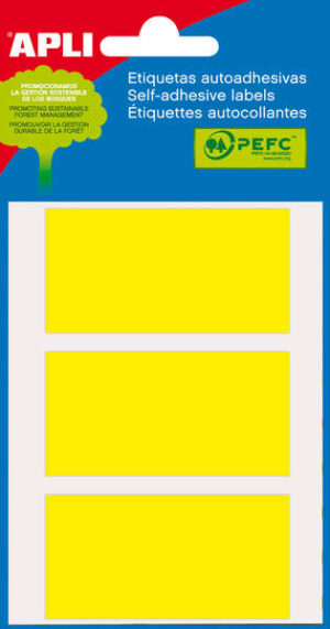 Apli Minibolsa de 15 Etiquetas Rectangulares 34x67mm - 5 Hojas por 3 Etiquetas - Adhesivo Permanente - Cantos Romos - Color Amarillo