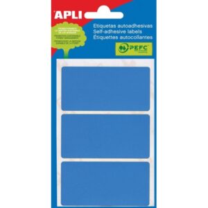 Apli Minibolsa de 15 Etiquetas Rectangulares 34x67mm - 5 Hojas por 3 Etiquetas - Adhesivo Permanente - Cantos Romos - Color Azul