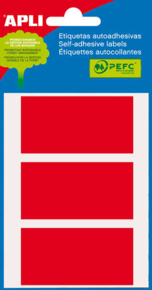 Apli Minibolsa de 15 Etiquetas Rectangulares 34x67mm - 5 Hojas por 3 Etiquetas - Adhesivo Permanente - Cantos Romos - Color Rojo