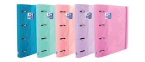 Oxford Europeanbinder Touch Carpeta de 4 Anillas Formato A4+ con Recambio Cuadriculado 5x5mm y 4 Taladros - Tapa Tacto Suave - Cierre con Goma Elastica - Colores Surtidos Pastel
