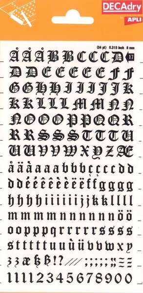 Apli Letras y Numeros Transferibles - 8mm - Facil Aplicacion - Negros Intensos - 199 Caracteres - Negro