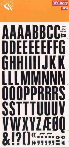 Apli Letras Transferibles Super Negras 24mm - 86 Caracteres - Facil Aplicacion - Gran Calidad - Resistente al Agua - Negro