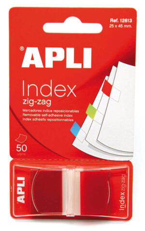 Apli Indices Adhesivos Film Zigzag 45x25mm Dispensador de 50 - Faciles de Aplicar - Diseño Zigzag - Rojos
