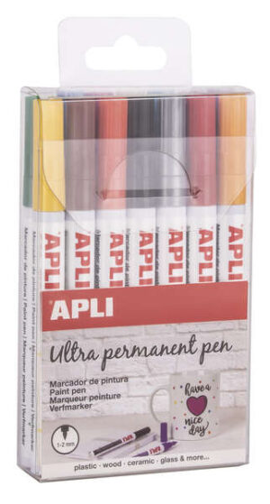 Apli Rotuladores Tinta Permanente Punta Fina - Pack 14 Colores - Base Aceite - Resistente Al Agua - Soporta Hasta 60°C