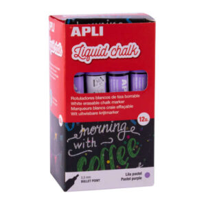 Apli Pack de 12 Rotuladores de Tiza Liquida - Punta Redonda - Ideal para Pizarras, Plastico, Vinilos, Metal, Etc - Facil de Borrar - Secado Rapido - Color Lila Pastel