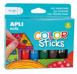 Apli Color Sticks Temperas Solidas - Pack de 6 Unidades de 10g - Acabado Satinado sin Necesidad de Barniz - Secado Rapido en Menos de 3 Minutos - Efecto Cera o Tempera Segun la Presion Ejercida