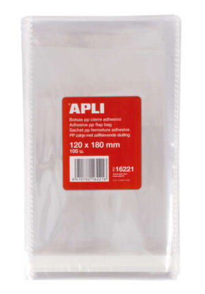 Apli Bolsas Polipropileno Transparente con Cierre Adhesivo - Tamaño 120 x 180mm - Galga 120 - Alta Resistencia y Flexibilidad - Uso Alimenticio