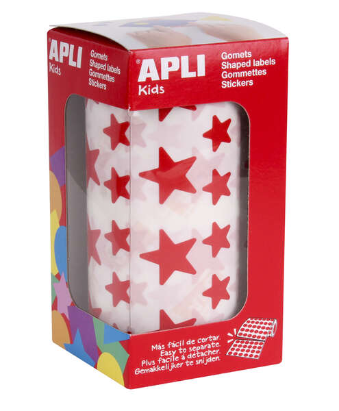Apli Gomets Estrella Rojos - 12.5mm y 19.5mm - Adhesivo Permanente - 59 Hojas - 2360 Gomets por Rollo - Ideal para Desarrollar Habilidades y Cumplir Normas de Calidad y Seguridad