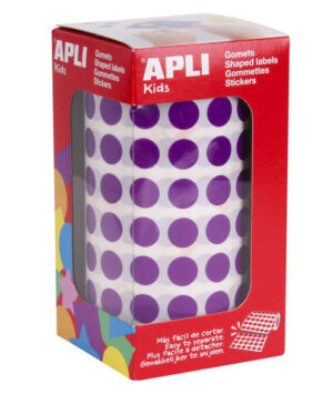 Apli Gomets Redondos Lila Ø 10.5mm - 59 Hojas Pretroqueladas - 5192 Gomets por Rollo - Ideal para Escuelas y Talleres Infantiles