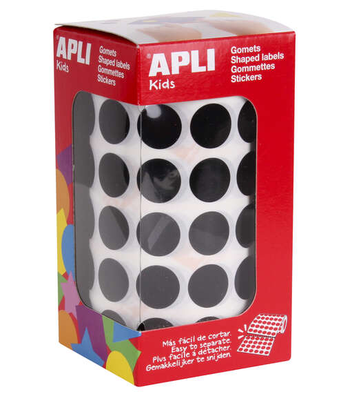 Apli Gomets Redondos Ø 15mm - 59 Hojas Pretroqueladas - 2832 Gomets por Rollo - Adhesivo Base Agua - Normas EN-71 y Cadena de Custodia FSC - Ideal para Escuelas y Talleres Infantiles