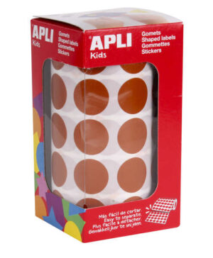 Apli Gomets Redondos Marron Ø 20mm - 59 Hojas Pretroqueladas - 1770 Gomets por Rollo - Adhesivo Base Agua - Normas EN-71 y Cadena de Custodia FSC