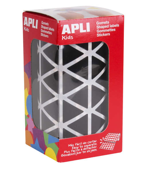 Apli Gomets Triangulares Negros - Tamaño 20 x 20 x 20mm - Adhesivo Permanente - 2832 Gomets por Rollo - Ideal para Escuelas y Talleres Infantiles