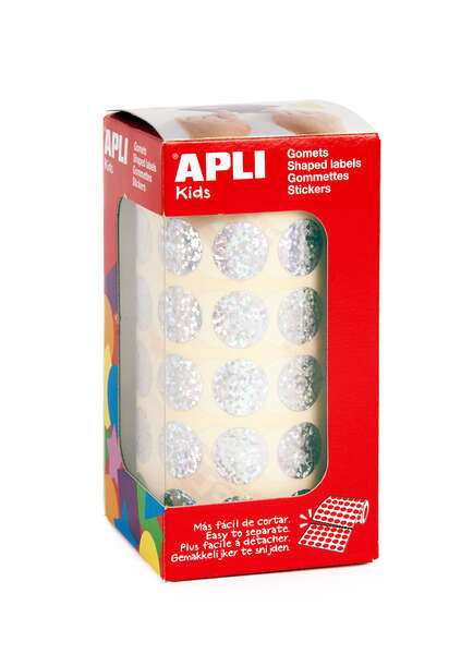 Apli Gomets Redondos Holograficos - Tamaño Ø 15mm - Adhesivo Permanente - 59 Hojas Pretroqueladas - Desarrolla la Psicomotricidad Fina y Trabaja Varias Capacidades y Habilidades