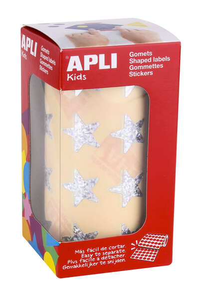 Apli Gomets Estrella Holograficos 19.5mm - 1416 Unidades por Rollo - Ideal para Actividades Infantiles - Cumple Normas de Calidad y Seguridad