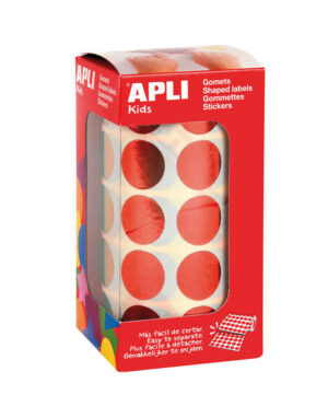 Apli Gomets Redondos Ø 20mm Rojo Metalizado - 59 Hojas Pretroqueladas - 1770 Gomets por Rollo - Ideal para Actividades Creativas con Niños - Normas EN-71 y FSC - Adhesivo Base Agua - Materiales 100% Reciclables
