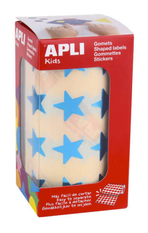 Apli Gomets Estrella Azul Metalizado - Tamaño 19.5mm - Adhesivo Permanente - 1416 Gomets por Rollo - Ideal para Actividades Creativas con Niños