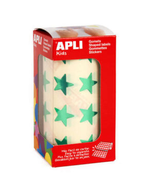 Apli Gomets Estrella Verde Metalizado - Tamaño 19.5mm - 1416 Gomets por Rollo - Adhesivo Permanente - Ideal para Escuelas y Talleres Infantiles - Cumple con Normas de Calidad y Seguridad