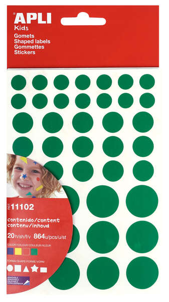 Apli Gomets Adhesivo Removible - 864 Gomets por Bolsa - Diferentes Colores, Formas y Tamaños - Desarrollo de Habilidades - Normas EN-71 y FSC