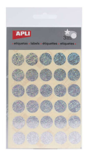 Apli Gomets Redondos Holograficos Ø 20mm - Adhesivo Permanente - 90 Gomets en 3 Hojas - Desarrollo de Habilidades y Creatividad - Normas de Calidad y Seguridad - Reciclables