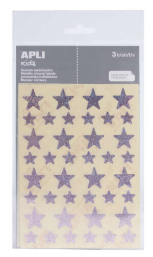 Apli Gomets Estrella Holograficos - Tamaño 12.5mm y 19.5mm - Adhesivo Permanente - 120 Gomets por Bolsa - Desarrollo de Habilidades y Creatividad - Rosa Holografico