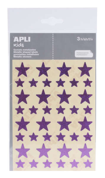 Apli Gomets Estrella Holograficos - Tamaño 12.5mm y 19.5mm - Adhesivo Permanente - 120 Unidades por Bolsa - Desarrollo de Habilidades y Creatividad - Color Lila