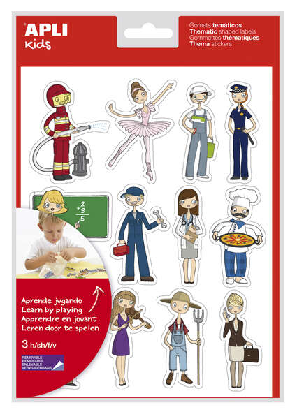 Apli Bolsa de Gomets Tematicos las Profesiones - 36 Gomets en 3 Hojas - Ilustraciones Educativas - Adhesivo Removible - Adhesivo Base Agua - Libre de Disolventes - Color Variado