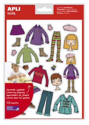 Apli Bolsa de Gomets Tematicos el Armario - 252 Gomets en 12 Hojas - Adhesivo Removible - Desarrollados con Educadores - Adhesivo Base Agua - Libre de Disolventes - Coloridos