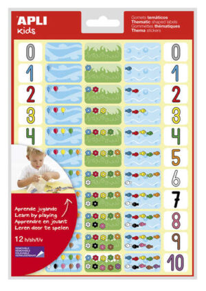 Apli Gomets Tematicos los Numeros - 660 Gomets en 12 Hojas - Ayuda a Identificar y Cuantificar Numeros - Adhesivo Removible - Ideal para Escuelas - Adhesivo Base Agua - Libre de Disolventes - Color Variado