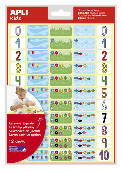 Apli Gomets Tematicos los Numeros - 660 Gomets en 12 Hojas - Ayuda a Identificar y Cuantificar Numeros - Adhesivo Removible - Ideal para Escuelas - Adhesivo Base Agua - Libre de Disolventes - Color Variado