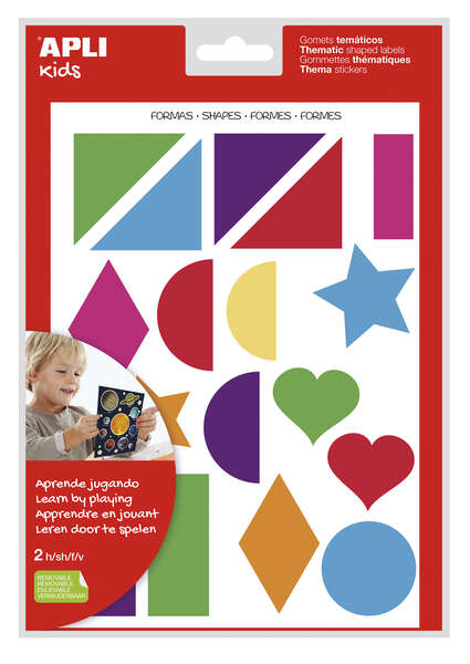 Apli Gomets Tematicos Formas Geometricas xL - 2 Hojas A4 (64 Gomets) - Desarrollados con Educadores - Adhesivo Removible - Tamaño xL sin Borde - Adhesivo Base Agua - Libre de Disolventes - Colorido