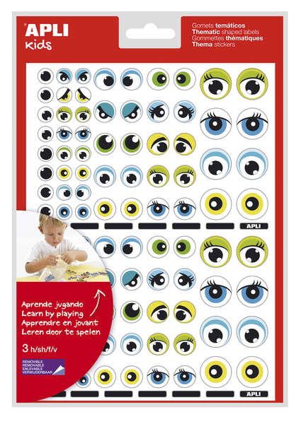 Apli Gomets Tematicos con Ojos - 312 Gomets - Identificacion de Emociones y Expresiones - Desarrollo de Habilidades Motoras - Adhesivo Removible - Adhesivo Base Agua - Libre de Disolventes - Color Azul y Verde