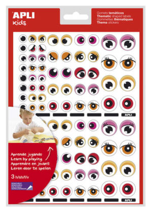 Apli Bolsa de 312 Gomets Tematicos con Ojos - Adhesivo Removible - Desarrolla Habilidades Motoras - Identifica Emociones - Color Rosa y Naranja