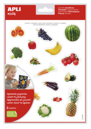 Apli Gomets Tematicos Realistas Alimentos del Huerto - 36 Gomets en 2 Hojas - Imagenes Realistas para Relacionar Alimentos - Adhesivo Removible - Adhesivo Base Agua - Libre de Disolventes - Coloridos