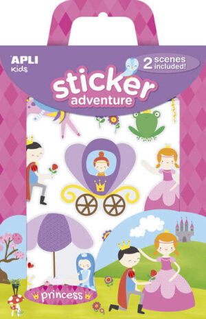 Apli Sticker Adventures Pack de 39 Pegatinas de Papel Tematica Princesas - 2 Escenarios 45x20cm - Formato Reducido con Cajita Asa - Ideal para Niños a Partir de 3 Años
