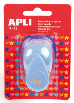 Apli Perforadora de Papel en Forma de Mariposa - Figura de 16mm - Perfora Papel, Carton y Cartulina de Hasta 220g/m² - Deposito de Papel - Doble Uso - Ideal para Scrapbooking, Manualidades y Decoraciones - Color Plateado