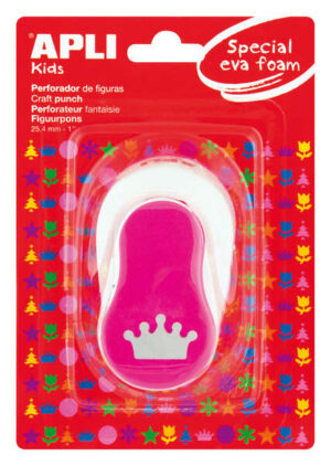 Apli Perforadora de Papel y Goma Eva en Forma de Corona - Figura de 25.4mm - Perforadora de Alta Calidad para Papel, Carton, Cartulina o Goma Eva de Hasta 2mm - Deposito de Restos de Papel o Goma Eva - Color Blanco
