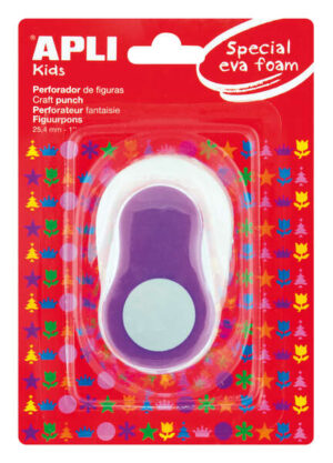 Apli Perforadora de Papel y Goma Eva en Forma de Circulo - Tamaño de Figura 25.4mm - Perfora Papel, Carton, Cartulina y Goma Eva de Hasta 2mm - Deposito de Restos - Color Blanco
