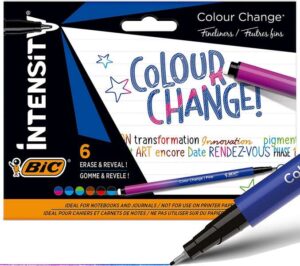 Bic Intensity Colour Change Pack de 6 Rotuladores - TecnologIa de Cambio de Color - Punta Fina de 0.4mm - Colores Surtidos