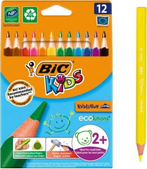 Bic Kids Evolution Triangle Pack de 12 Lapices de Colores Triangulares - Punta Ultraresistente - Sin Madera