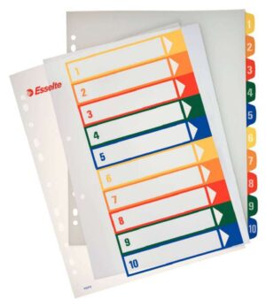 Esselte Indice Proyectos Imprimibles Tipo 1-10 Multicolor - Tamaño A4 Maxi - Material PP Rigido 300 Micras, Portada 350 Micras