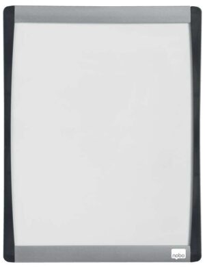 Nobo Mini Pizarra Magnetica con Marco Arqueado 215x280 - Elegante Diseño Plateado y Negro - Almohadillas Adhesivas e Imanes Incluidos - Blanco