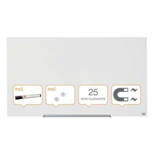 Nobo Impression PRO Pizarra Magnetica de Cristal 1260x710mm - Diseño sin Marco - Ultra Capacidad de Borrado - Resistente a Manchas y Arañazos - Color Blanco