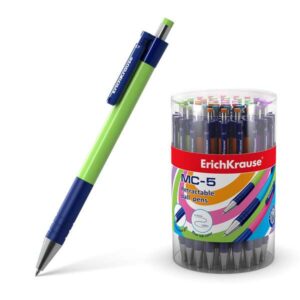 Erichkrause Boligrafo Automatico Mc-5 - Cuerpo Satinado Redondo - Detalles Metalizados - Punta de 5 Canales - Tinta de Secado Rapido - Color Azul