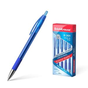 Erichkrause Boligrafo de Gel Automatico R-301 Original Gel Matic&Grip - Punta de 0,5mm - Tinta de Gel de Secado Rapido - Cuerpo Transparente - Color Azul