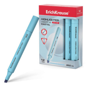 Erichkrause Visioline V-17 Pastel Marcador Fluorescente - Punta Biselada - Trazo de 0.6 a 4.5mm - Tinta a Base de Agua - Color Azul Pastel