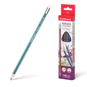 Erichkrause Sonata Lapiz de Grafito HB Triangular con Goma de Borrar - Facil Afilado - No Araña el Papel - Madera Seleccionada - Resistente al Impacto - Cuerpo de Colores Surtidos