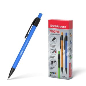 ErichKrause Tropic Portaminas - Boquilla Retractil y Revestimiento Soft Touch - Colores Mate Brillantes - con Borrador y Capuchon - Clip Comodo - Dureza HB - Minas de 0.5mm - Color Negro