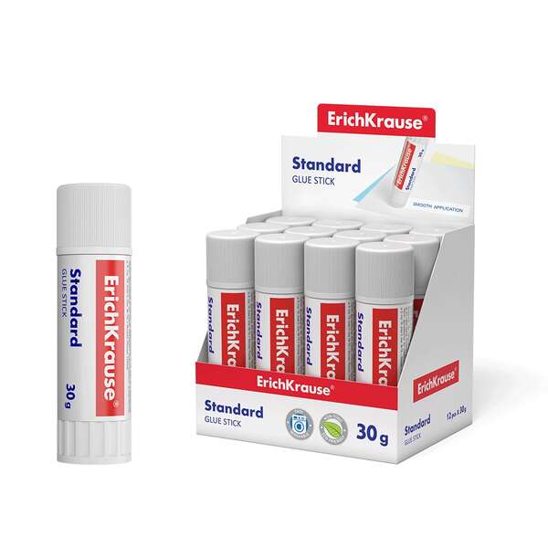 Erichkrause Standard Pegamento en Barra 30gr - Pegado Rapido y Confiable - Facil de Aclarar con Agua - Sin Disolventes - Apto para Papel, Carton y Fotografias - Color Blanco