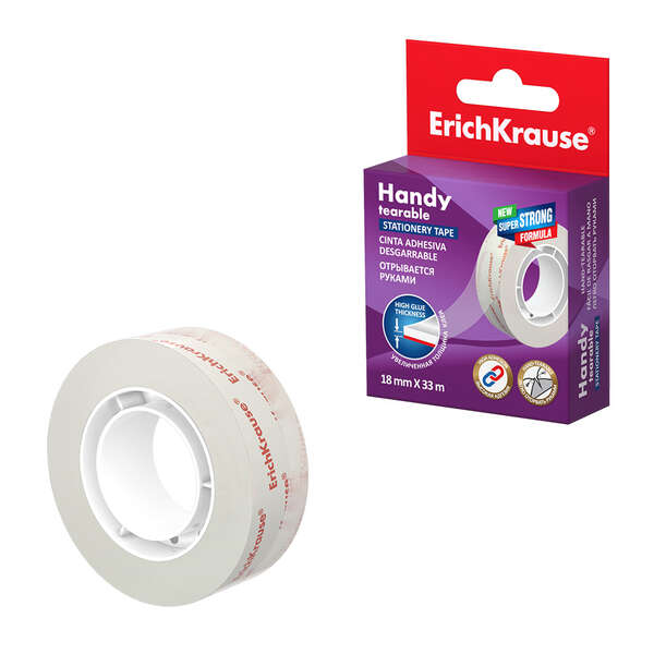 Erichkrause Handy Cinta Adhesiva de Facil Rasgado 18mm×33m - Alta Transparencia - Resistente a la luz